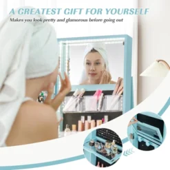 Tangkula 360° Rotating Mirrored Jewelry Cabinet Armoire 3 Color LED Modes Lockable -Beauty house GUEST c605a537 9b82 4aa7 87a7 91faf1c5db0a