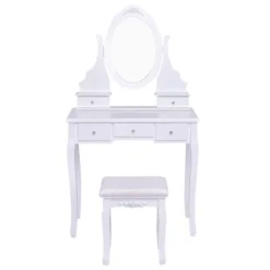 Tangkula Oval Vanity Mirror Dressing Table Beauty Dresser Cosmetics Organizer W/ Cushioned Bench -Beauty house GUEST c655208b 90c0 45c1 8aa2 a2976fc2dfb9