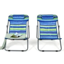 Tangkula 2 PCS Beach Chair Lounger Reclining Folding Chair W/3-Position Adjustable Backrest Blue/Orange/Green -Beauty house GUEST c690da7d e2d7 45ee 9a6c 0b76e15dba9c