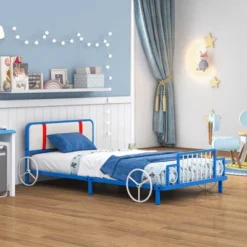 Tangkula Twin Size Kids Bed Frame Car Shaped Metal Platform Bed W/ Upholstered Headboard -Beauty house GUEST c6a285cc b153 488e bd6b 4a03b7df16b5