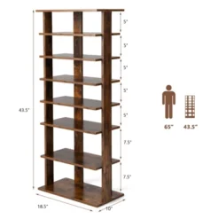 Tangkula 7-Tier Double Rows Shoe Rack Vertical Wooden Shoe Storage Organizer Rustic Brown/White -Beauty house GUEST c6f0fec1 5497 41cc a145 0dc4b3f47a14