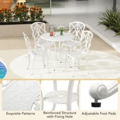 Tangkula 5 Pieces All-Weather Outdoor Cast Aluminum Dining Set Round Dining Table -Beauty house GUEST c7440a27 c8ce 4fa0 877d 464c26934a57