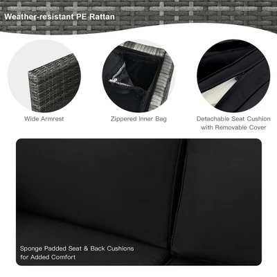 Tangkula 9 PCS Patio Rattan Furniture Set Fire Pit Table Storage Black W/ Cover 8 Tangkula 9 PCS Patio Rattan Furniture Set Fire Pit Table Storage Black W/ Cover - Image 6