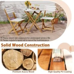 Tangkula 3 Piece Folding Outdoor Patio Bistro Set Space Saving Foldable Acacia Wood Porch Chairs And Square Table -Beauty house GUEST c7a711e8 1b32 4740 8dae 55c868a13d2e