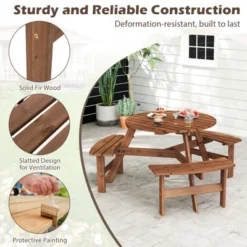 Tangkula 6-Person Round Picnic Table Set W/ 3 Built-in Benches 2" Umbrella Hole -Beauty house GUEST c7a8366a b93f 4164 aa66 48fac1142c5d