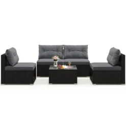 Tangkula Set Of 5 Rattan Sofa Set Outdoor Wicker Furniture Set W/Seat & Back Cushions Square Coffee Table Patio Sectional Sofa Set Gray -Beauty house GUEST c7ab3706 1325 4b03 a8f0 83885b619dba