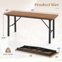 Tangkula Outdoor Dining Table For 4-6 No Assembly Foldable 59 Inches Narrow Patio Dining Table With Acacia Wood Top & Heavy Duty Metal Frame -Beauty house GUEST c7bfae7e 4d04 42c7 8cc1 830f64373a12