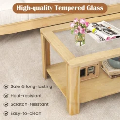 Tangkula 2-Tier Coffee Table W/ Tempered Glass Tabletop & Storage Shelf Rounded Corners -Beauty house GUEST c7ff93e8 2139 4f11 b41e 5be6248758c2