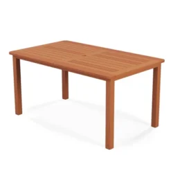 Tangkula Patio Solid Wood Dining Table W/ Umbrella Hole Teak Oil Finish Rectangular -Beauty house GUEST c86bfa70 50f1 4ca0 ae65 b7e391f2efe5