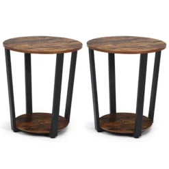 Tangkula 2 PCS 2-Tier Industrial Round End Table Metal Sofa Side Table With Storage Shelf -Beauty house GUEST c8823737 dc72 456c 875b e743898413a2