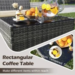 Tangkula Set Of 8 Patio Furniture Set W/Washable Cushions & Tempered Glass Coffee Table