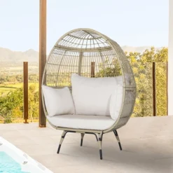 Tangkula Patio Rattan Oversized Wicker Egg Chair Stationary Lounge Basket W/ 4 Soft Cushions -Beauty house GUEST c8ca2df6 ac68 4242 94ae 7a92c60e696d