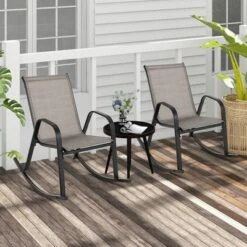 Tangkula Set Of 2 Metal Rocking Chair Heavy-Duty Rocker Outdoor Anti-Slip Brown Patio -Beauty house GUEST c8d2c7de 165a 4b0f 856c bab650579f0d