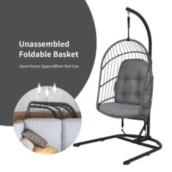 Tangkula Modern Rattan Hanging Egg Swing Chair W/Stand Foldable Cushioned Hammock Gray/Beige -Beauty house GUEST c928febf ae37 4fd8 95bf 0637f378599c