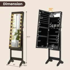 Tangkula Jewelry Armoire Cabinet Standing Lockable Jewelry Organizer With Lighted Full-Length Mirror Black/Rustic Brown/White -Beauty house GUEST c944614e 6cb6 4c2c 9d8d caddfdeeed7c