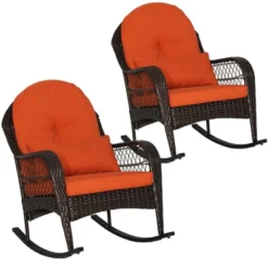Tangkula 2-Piece Patio Garden Wicker Rattan Rocking Chair Furniture W/ Cushion -Beauty house GUEST c94ab1f8 a645 42cb 8529 eea07c129a98
