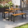 Tangkula 3 PCS Patio Dining Set For 6 People 53" Acacia Wood Picnic Table & 2 Benches