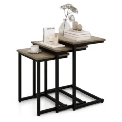 Tangkula 3 Pcs Nesting Coffee End Table Set Stacking Side Nightstand Living Room -Beauty house GUEST c9a49188 021e 452f 8eb2 591efaf679e3