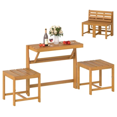 Tangkula 3-in-1 Outdoor Acacia Wood Loveseat Bench Furnitur W/ Slatted Seat For Garden 11 Tangkula 3-in-1 Outdoor Acacia Wood Loveseat Bench Furnitur W/ Slatted Seat For Garden - Image 9