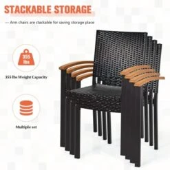 Tangkula Patio Rattan Dining Armchair 2 Set Of Wicker Chair W/Steel Frame Acacia Armrests Indoor & Outdoor -Beauty house GUEST c9dfb43a ce47 49d3 ae10 af589837cf02