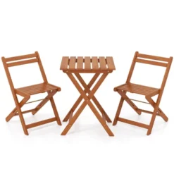Tangkula 3 PCS Outdoor Wood Bistro Set W/ 2 Folding Chairs & Dining Table For Backyard -Beauty house GUEST ca40cf73 a6c1 4b43 8542 4ee96d0bdc7b