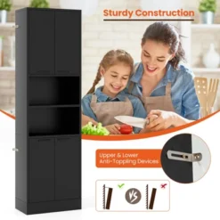 Tangkula Kitchen Pantry Cabinet 75” Tall Freestanding Cupboard With Doors & Shelves Safety Hinges & Anti-tipping Devices Black/White -Beauty house GUEST ca4a5424 4591 47d9 a8ac 584c86f22e10