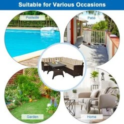 Tangkula 3PCS Rattan Dining Sofa Set W/6 Cushioned Seats Patio Furniture -Beauty house GUEST ca529320 7306 4a04 8767 c310c677cdfc