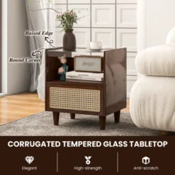 Tangkula 2PCS Bamboo Rattan Nightstand Boho Bedside End Table W/ Drawer Wood Legs -Beauty house GUEST ca7e919c d201 4687 bfb9 921e51d0a190