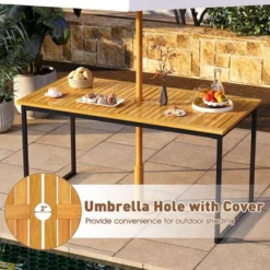 Tangkula 3 PCS Outdoor Dining Set For 6 W/Acacia Wood Tabletop Metal Frame Umbrella Hole -Beauty house GUEST cacc9e06 1700 404d 9535 cbeda40915e3