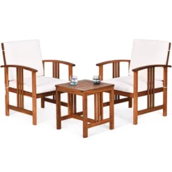 Tangkula 3-Piece Outdoor Acacia Wood Sectional Conversation Sofa Set With Cushions -Beauty house GUEST cade179f 1486 4892 a076 6f704e17970c