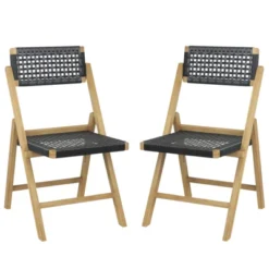 Tangkula 2PCS Folding Chairs W/ Woven Rope Seat & High Back Indonesia Teak Patio -Beauty house GUEST cae871e5 2e2d 4dd3 8bee 7f85e41525f5