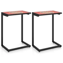 Tangkula 2PCS Mosaic Outdoor C-Shaped End Table W/ Ceramic Tile Top Sturdy Metal Frame -Beauty house GUEST caf79acf 46af 477b aab7 b0f5747b18f2