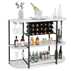 Tangkula Wine Rack Table Coffee Bar Cabinet Freestanding Liquor Stand Glass Holder -Beauty house GUEST cb106cac 1db6 4b08 9462 9e72020e1f3c