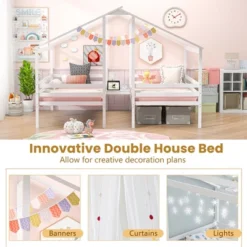 Tangkula Double Twin Size Bed Frames For Kids With Built-in Table & USB Port Guardrails -Beauty house GUEST cb2e849b 69e1 43e5 be0c 3f6a3d692ab7