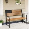 Tangkula 50” Outdoor Garden Bench 2-Person Metal Patio Chair With Flag Pattern Backrest & Rustic Wood Grain Finish -Beauty house GUEST cb593f96 35f5 4916 a8ea 9766aed80ccf