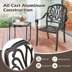 Tangkula 2 Pieces Cast Aluminum Chairs Set Of 2 Stackable Patio Dining Chairs W/ Armrests -Beauty house GUEST cb764aac 07e2 488d 8cb2 862d4cbdbecd