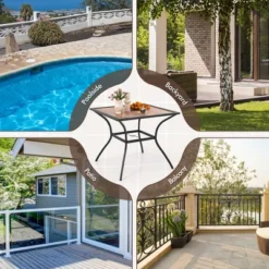 Tangkula Patio Table For 4 People W/ Umbrella Hole Wood-Like Tabletop Metal Support Legs -Beauty house GUEST cb904ec7 cf95 4aa4 8963 ac4a8cf6daa7