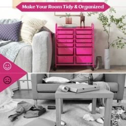 Tangkula Craft Organizers And Storage Cart - Rolling Cart With 12 Drawers Wheels Mobile Rolling Utility Cart Hot Pink -Beauty house GUEST cbd54cf1 1eeb 4503 8efb 761c5c6fc358
