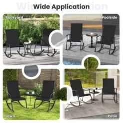Tangkula Set Of 4 Outdoor Rocking Chair Patio Rocker W/ Breathable Fabric Black -Beauty house GUEST cbd62889 e749 49ab a492 3c3cd47cefad