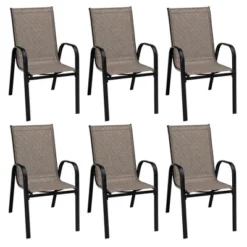 Tangkula 7PCS Patio Dining Furniture Set W/ 6 Stackable Armchairs & Umbrella Hole -Beauty house GUEST ccc2666d 62dd 42b8 a17f 7202d3d783b1