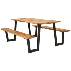 Tangkula Patented Picnic Table Bench Set Outdoor Camping Wooden 2 Built-in Benches W/Umbrella Hole -Beauty house GUEST cd42ffef ee84 409c b957 19501c6a227f