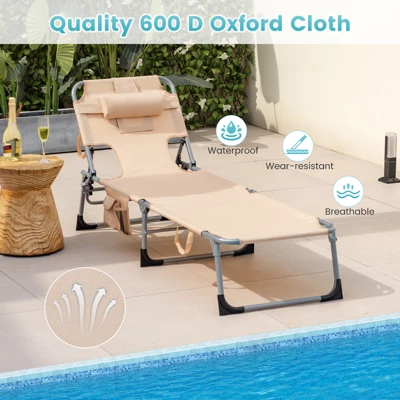 Tangkula 2PCS Beach Lounge Chair Reclining Chair With 5 Adjustable Positions Detachable Pillow &Hand Ropes Blue/Black/Gray/Turquoise/Beige/Pink 8 Tangkula 2PCS Beach Lounge Chair Reclining Chair With 5 Adjustable Positions Detachable Pillow &Hand Ropes Blue/Black/Gray/Turquoise/Beige/Pink - Image 6