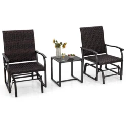 Tangkula 3 PCS Patio Gliding Set Wicker Swing Glider Furniture Set W/ Tempered Glass Coffee Table -Beauty house GUEST cd460a98 1638 4b6c b0dd f65ca492b5a3