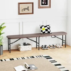 Tangkula 6 Ft Plastic Folding Bench Portable Fold-in-Half Seat W/ 1320 LBS Capacity Gray -Beauty house GUEST cd4daa33 cd8b 4efb 8206 c2342d27e39c