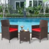 Tangkula 3 Pieces Patio Rattan Conversation Furniture Wicker Chairs With Coffee Table & Cushions Red/Blue/White -Beauty house GUEST cd541312 4973 44b7 8595 50db772fa96f