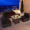 Tangkula 6 PCS Patio Wicker Furniture Set With 30" Gas Fire Pit Table 50,000 BTU Black/Red/Turquoise/Navy/White Cushions -Beauty house GUEST cd761aba 6e45 42eb 8ead fec934098a06