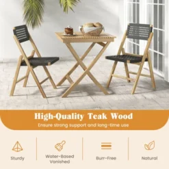 Tangkula 2PCS Folding Chairs W/ Woven Rope Seat & High Back Indonesia Teak Patio