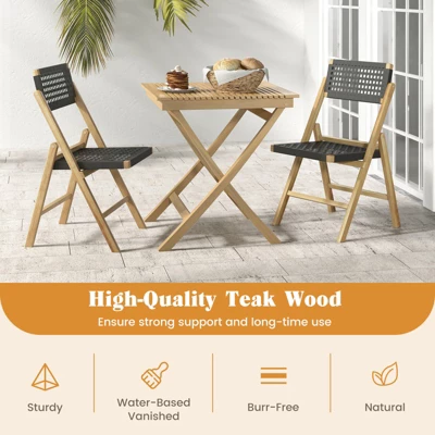 Tangkula 4PCS Folding Chairs W/ Woven Rope Seat & High Back Indonesia Teak Patio 3 Tangkula 4PCS Folding Chairs W/ Woven Rope Seat & High Back Indonesia Teak Patio