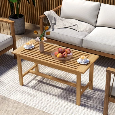 Tangkula 36"Patio Coffee Table Solid Wood Coffee Table W/ Slatted Tabletop Natural 4 Tangkula 36"Patio Coffee Table Solid Wood Coffee Table W/ Slatted Tabletop Natural - Image 2