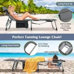 Tangkula Outdoor Folding Chaise 5-Position Lounge Chair W/ Face Hole & Adjustable Footrest -Beauty house GUEST cdbf4244 5726 4fc6 964e 62b6ddc0d7db